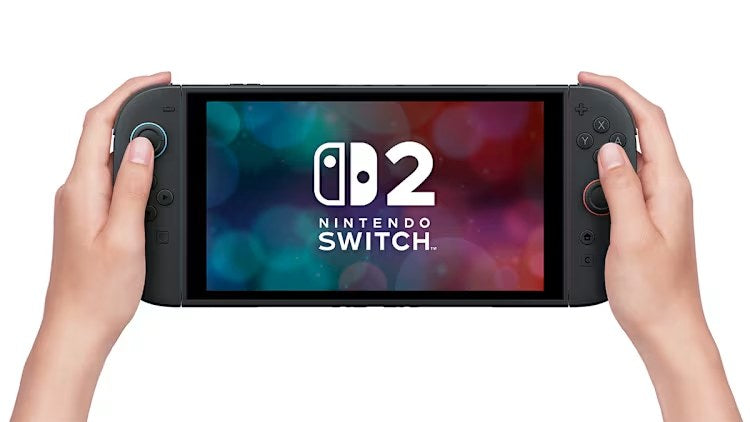 Nintendo Switch 2 held in two hands in handheld mode