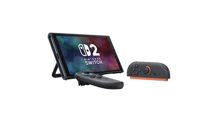Nintendo Switch 2 in tabletop mode on its kickstand, with Joy-Con 2 detached